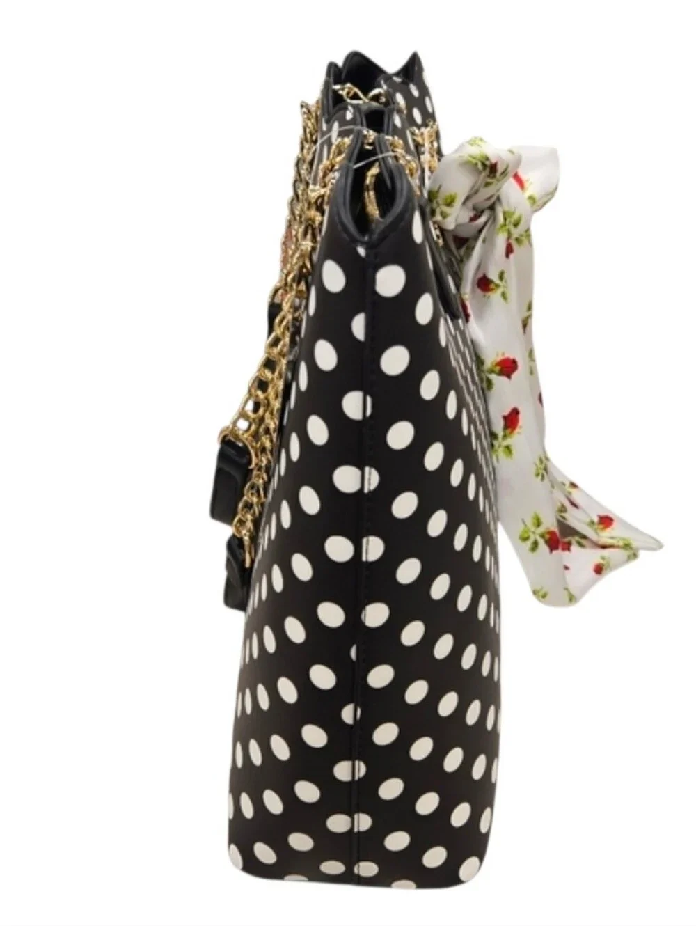 🖤▪️Betsey Johnson ▪️Polka Dot Scalloped Tote Bag with Floral Scarf Black/white